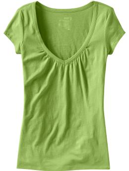 Women: Women's Ruched V-Neck Tees - Lime Rickey