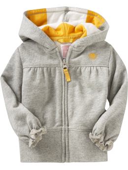 Baby Girls: Ruffle-Sleeve Fleece Jackets for Baby - Heather Gray