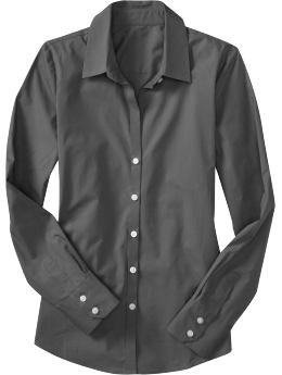 Women: Women's Classic Button-Front Shirts - Stainless Steel