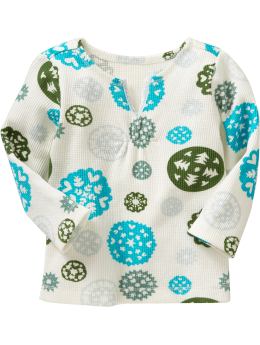 Baby Girls: Ribbon-Trim Waffle Tees for Baby - Blue Snowflake
