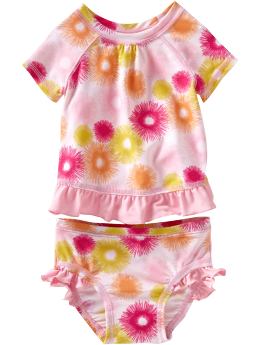 Baby Girls: Floral Rashguard Swim Sets for Baby - Pink Print