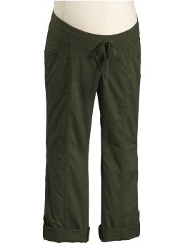 Maternity: Maternity Low-Rise Twill Roll-Up Pants - Safari Olive