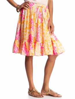 Women: Women's Printed Tiered Skirts - Orange Floral
