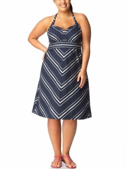 Women's Plus: Women's Plus Metallic-Stripe Halter Dresses - Dark Sea Blue