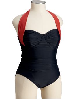 Women's Plus: Women's Plus Underwire Halter Swimsuits - Dark Sea Blue