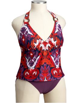 Women's Plus: Women's Plus D-Ring Halter Tankinis - Purple Print