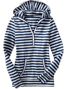 Women: Women's Hooded Henleys - Navy Stripe