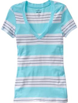 Women: Women's Perfect  V-Neck Tees - Blue Stripe