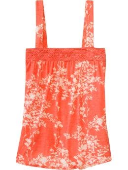 Women: Women's Crochet-Trim Babydoll Tops - Orange Floral