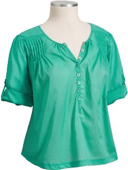 Women's Plus: Women's Plus Roll-Sleeve Pintuck Tops - I Feel Teal