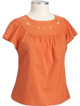 Women's Plus: Women's Plus Embroidered Yoke Tops - Hazard Orange
