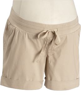 Maternity: Maternity Low Rise Cuffed Poplin Shorts (4 1/2") - Khaki