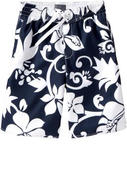 Boys: Boys Hibiscus-Print Swim Trunks - Dark Sea Blue