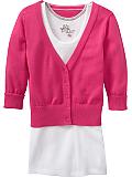 Girls: Girls Cropped V-Neck Cardigans - Pink Shag