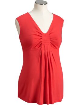 Maternity: Maternity Pleated Empire Tops - Bright Coral