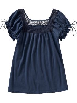 Women's Clothes: Women's Crochet-Trim Square-Neck Tops: Steal This Look | Old Navy :  loose bohemian cotton shirt