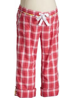 Maternity: Maternity Plaid Roll-Up Lounge Pants - Pink Plaid