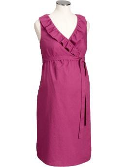 Maternity: Maternity Linen-Blend Ruffle Dress - Cosmopolitan Berry