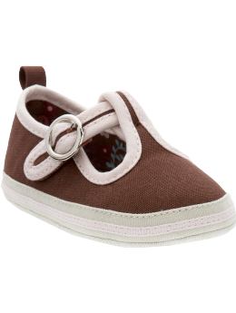 Newborn: Contrast-Trim Canvas Shoes for Baby - Brown Combo