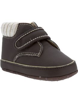 Newborn: Faux-Leather Sweater-Trim Shoes for Baby - Brown Earth