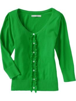 Women: Women's Ruffled Cardigans - Green Light