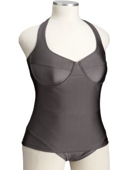 Women's Plus: Women's Plus Metallic Faux Tankinis - Lead Pipe