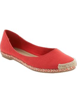 Women: Women's Espadrille Flats - Bright Coral