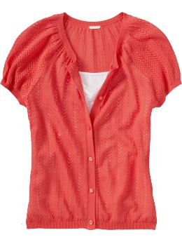 Women: Women's Pointelle Cardigans - Bright Coral