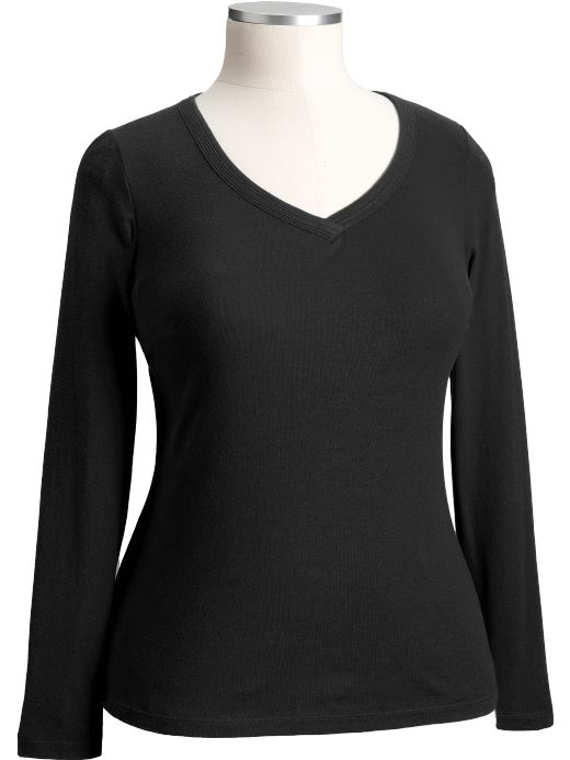 Women's Plus: Women's Plus Jersey V-Neck Tees - Black Jack