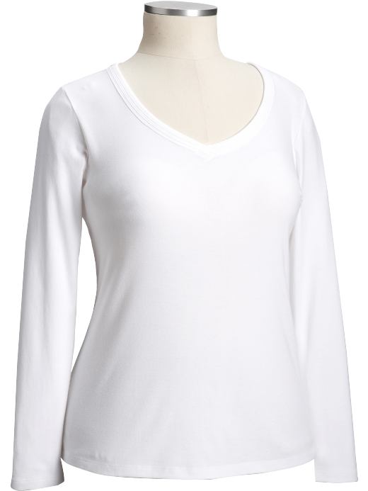 Women's Plus: Women's Plus Jersey V-Neck Tees - Bright White