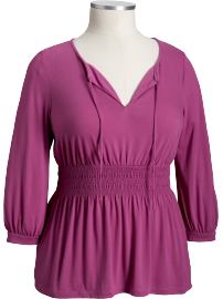 Women's Plus Smocked Keyhole Tops