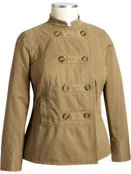 Women's Plus: Women's Plus Double-Breasted Military Blazers - Dark Toast Brown