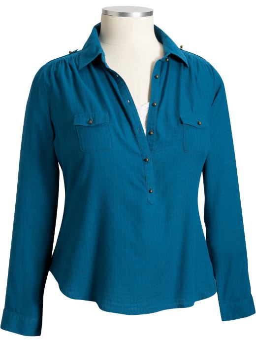 Old Navy Womens Blue Danube Plus Gauze-Twill Camp Shirts
