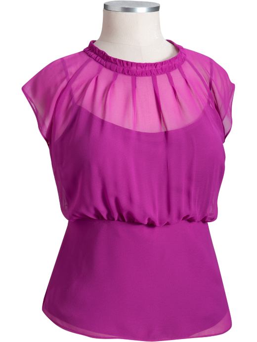 Old Navy Womens Sonya Begonia Plus Pleated Chiffon Tops