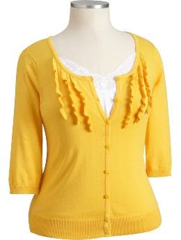 Women's Plus: Women's Plus Ruffle-Yoke Cardigans - Mellow Yellow
