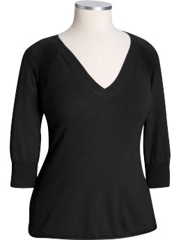 Women's Plus: Women's Plus 3/4-Sleeve V-Neck Sweaters - Black Jack