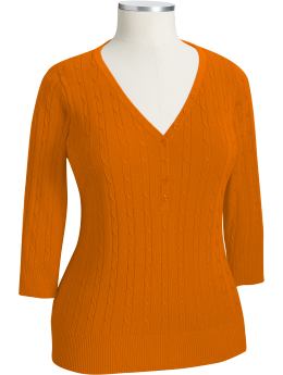 Women's Plus: Women's Plus Cable-Knit Henleys - Jujube Orange