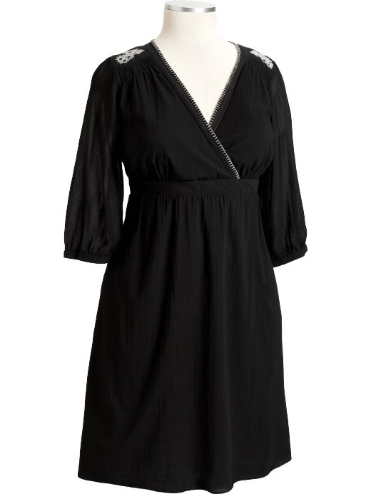 Women's Plus: Women's Plus Embroidered Surplice Dresses - Black Jack