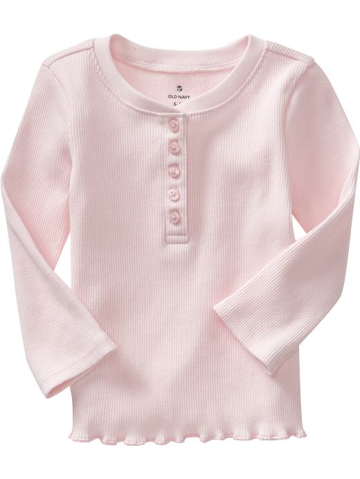 Old Navy Light Pink Rib-Knit Lettuce-Edge Henleys For Baby