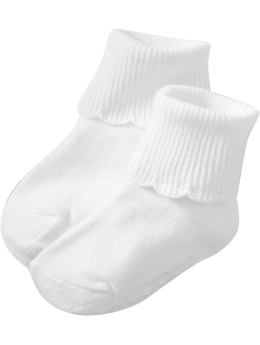 Maternity: Scalloped Triple-Roll Socks for Baby - Bright White
