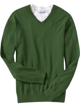 Men: Men's V-Neck Sweaters - Heather Green