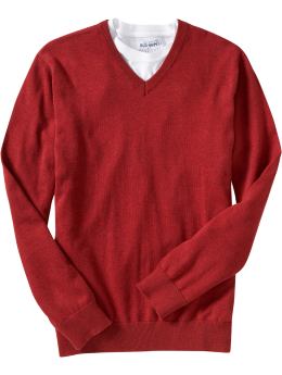 Men: Men's V-Neck Sweaters - Heather Red