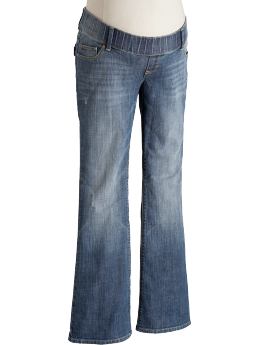 Maternity: Maternity Low-Rise Distressed Flared-Leg Jeans - Medium Wash