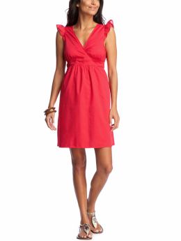 Women: Women's Cross-Front Ruffle Dresses - Robbie Red