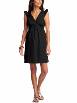 Women: Women's Cross-Front Ruffle Dresses - Black Jack