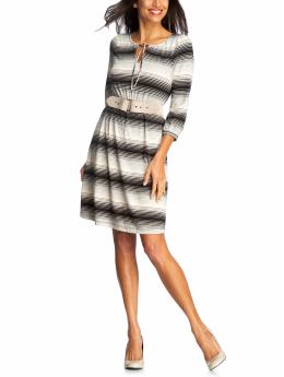 Women: Women's Split-Tie Neck Jersey Dresses - Black Stripe