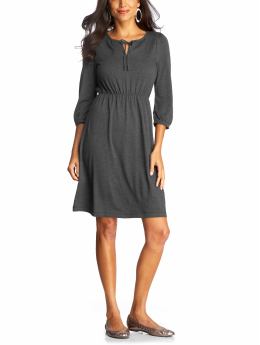 Women: Women's Split-Tie Neck Jersey Dresses - Dark Heather Gray
