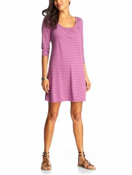 Women: Women's Pleated Jersey Dresses - Sonya Begonia Stripe
