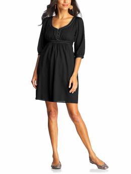 Women: Women's Gauze-Twill 3/4-Sleeve Dresses - Black Jack