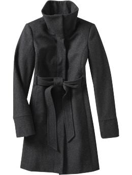 Women: Women's Wool-Blend Funnel-Neck Coats - Dark Heather Gray